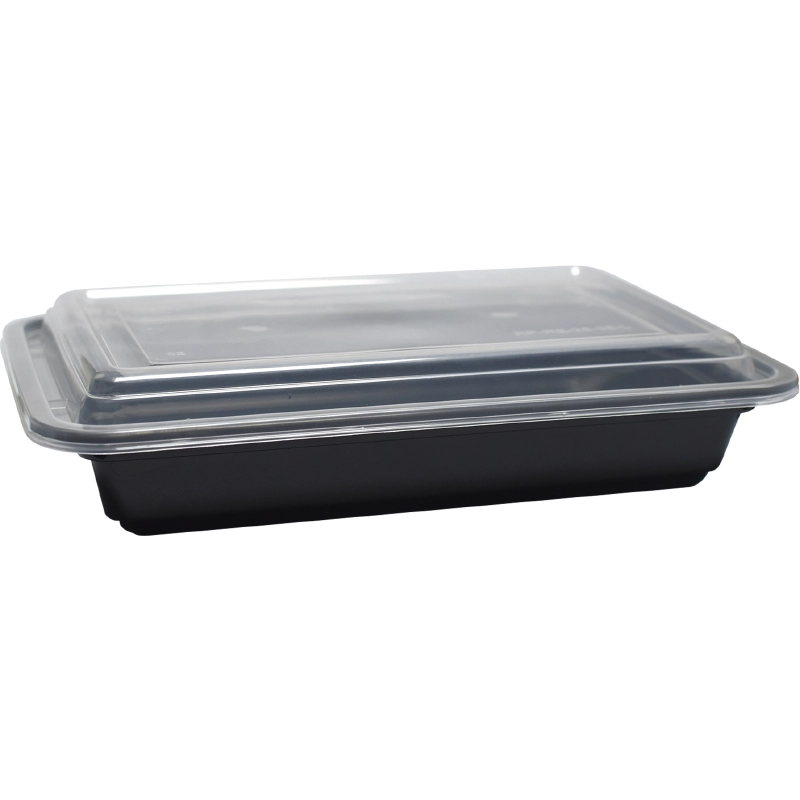 Black Microwave Safe Rectangular Meal Prep Food Container with Clear Lid
