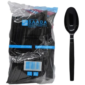 Saada Black Plastic Disposable Spoons – Heavy-Duty Cutlery Pack