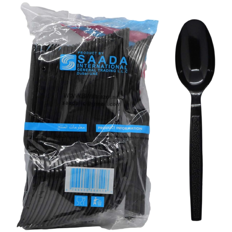 Saada Black Plastic Disposable Spoons – Heavy-Duty Cutlery Pack