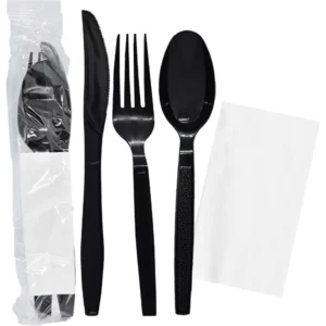 Saada Black Plastic Disposable Cutlery Set