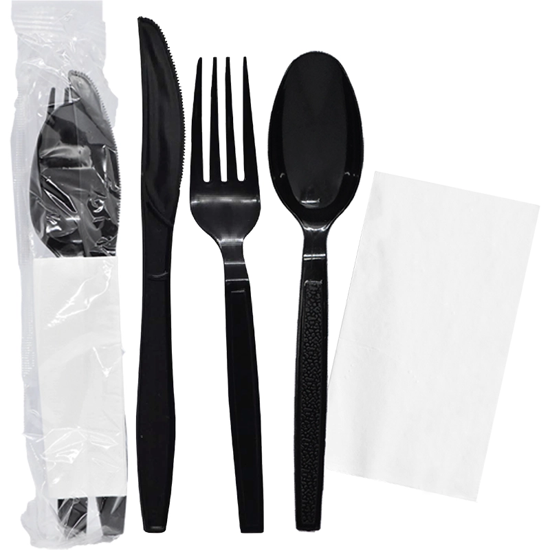 Saada Black Plastic Disposable Cutlery Set
