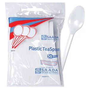 Saada White Plastic Disposable Teaspoons – Quality Cutlery Pack (50 Pcs)