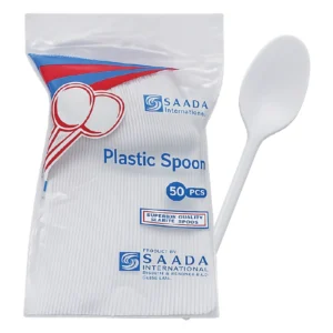 Saada White Plastic Disposable Spoons – Super Quality Cutlery Pack (50 Pcs)